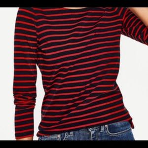 Boden red and navy striped long sleeve shirts S